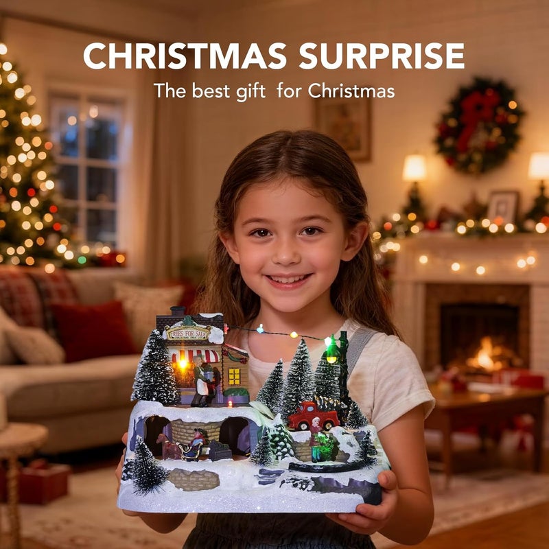 MerryPulse Christmas Village Houses, Festival Scene Colourful Lights Rotating Carriage and Santa Claus Decorations with 8 Musical for Xmas Home Table Displays - Image 5